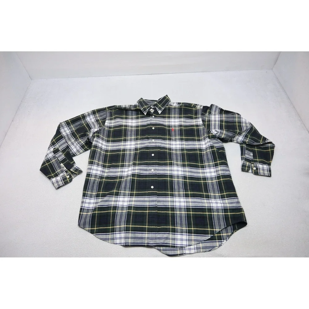 Polo Ralph Lauren Button Up Dress Shirt Mens XL Green Blue Plaid Big Shirt EUC